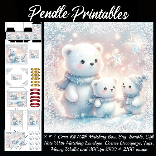 Snowy bear family admires sparkling stars together in a magical winter scene. 9 Piece 7x7 Complete Kit