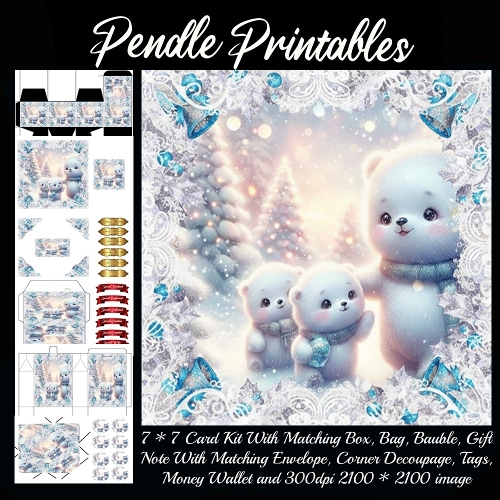 Polar bear family explores a sparkling winter forest wrapped in shimmering snow. 9 Piece 7x7 Complete Kit