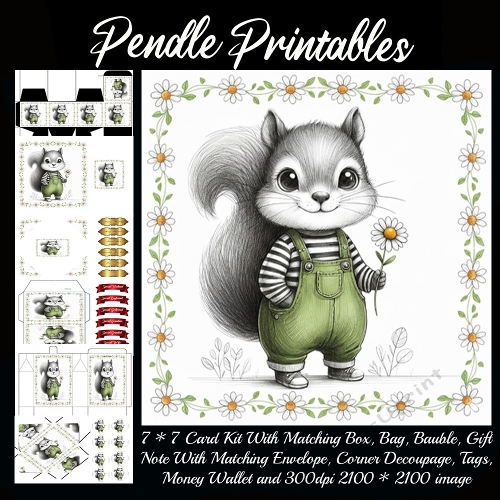 Sunny Squirrel Sam Brings Daisy Smiles and Gentle Garden Joy. 9 Piece 7x7 Complete Kit