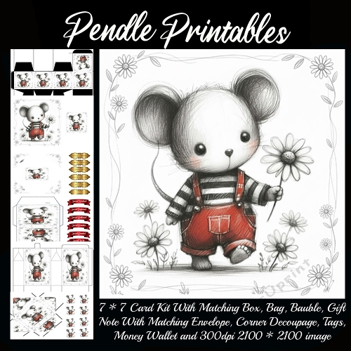Misty Mouse Marches Happily Sharing Daisy Giggles Everywhere Today Joyfully. 9 Piece 7x7 Complete Kit