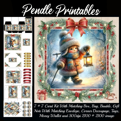Little Lumi Walks Gently Carrying Winter Light Home Tonight Safely. 9 Piece 7x7 Complete Kit