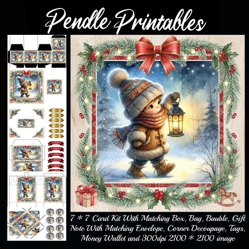 Holly Joy Walks Through Snow Carrying Christmas Hope Gently. 9 Piece 7x7 Complete Kit