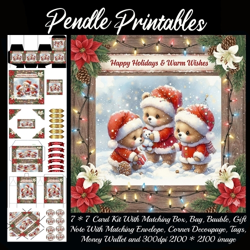 The Tinsel Cubs Share Cozy Christmas Joy Together Tonight Happily. 9 Piece 7x7 Complete Kit