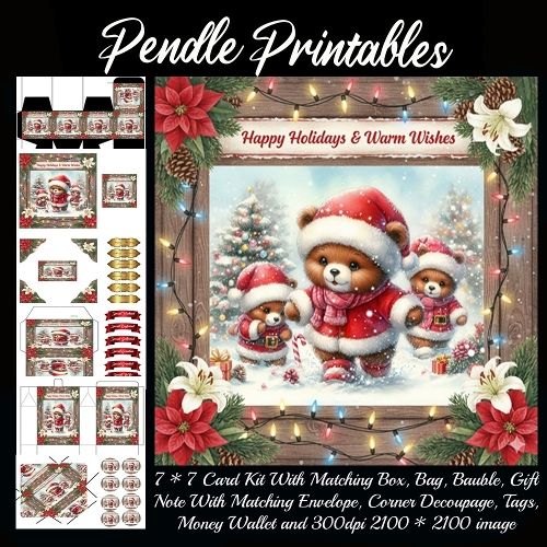 Buddy Bear Family Marches Through Snow Bringing Warm Holiday Smiles. 9 Piece 7x7 Complete Kit