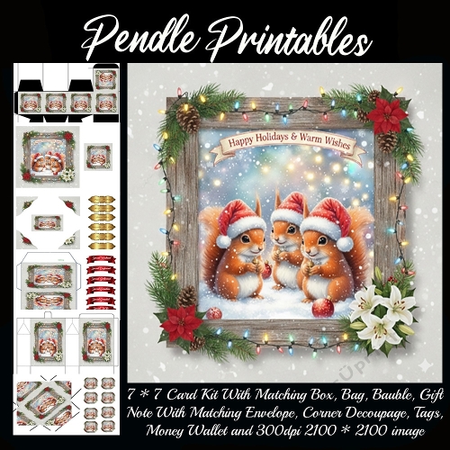 Jingle Tail Squirrels Celebrate Cozy Cheer With Twinkling Holiday Secrets. 9 Piece 7x7 Complete Kit