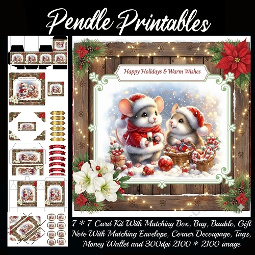 Santa Nibble and Jolly Pip Share Sugarplum Secrets Tonight Together. 9 Piece 7x7 Complete Kit
