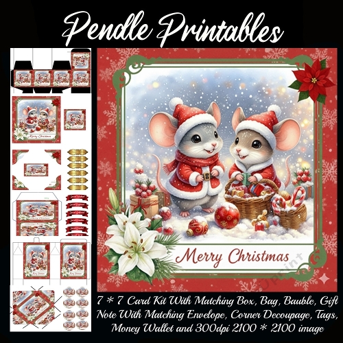 Holly and Jingle Mouse Share Merry Gifts Giggles And Snow. 9 Piece 7x7 Complete Kit