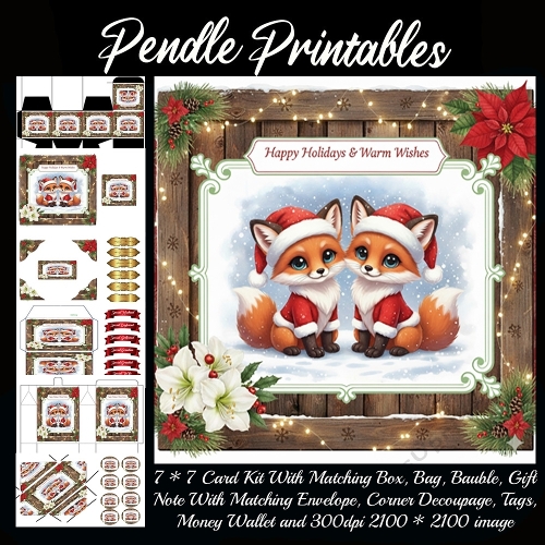 Frost and Ember Fox Twins Sit Sweet Sharing Christmas Wonder. 9 Piece 7x7 Complete Kit