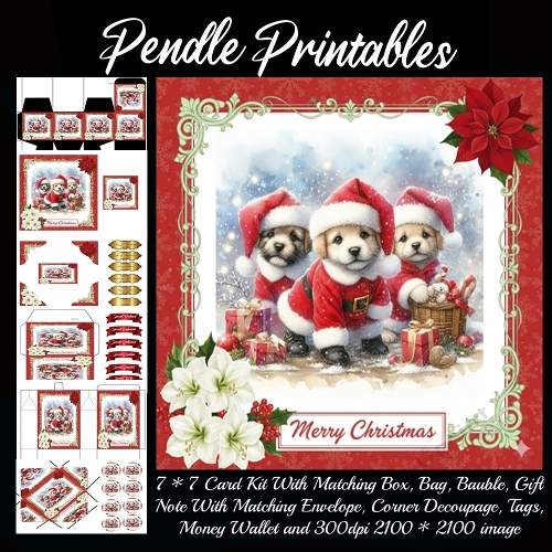 Jingle Paws Trio March Forward Delivering Christmas Cheer Together. 9 Piece 7x7 Complete Kit