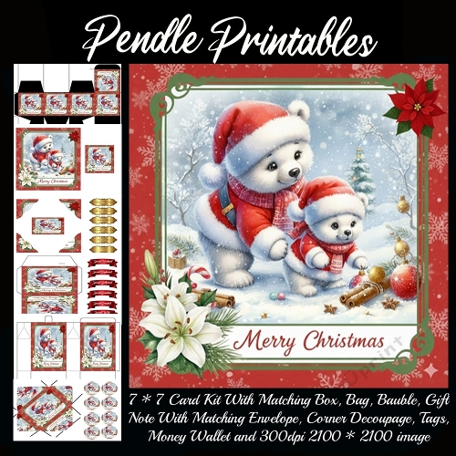 Papa Bear Guides Baby Through Snowy Christmas Morning Magic. 9 Piece 7x7 Complete Kit
