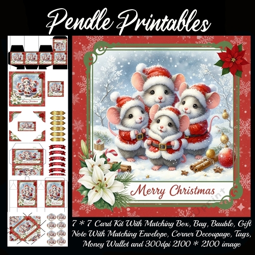 The Holly Whiskers Choir Singing Tiny Snowy Christmas Wishes. 9 Piece 7x7 Complete Kit