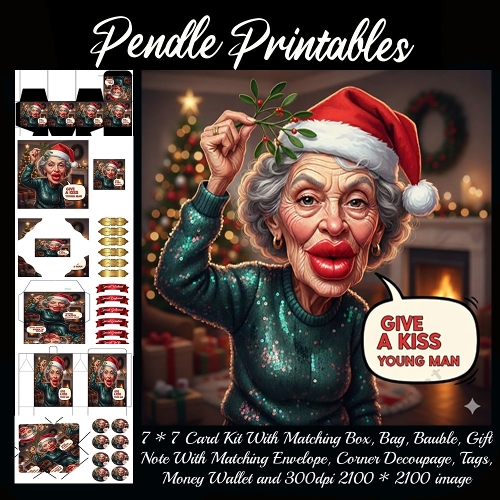 Cheeky Nana Poppy Demands Mistletoe Kisses With Laughing Holiday Confidence. 9 Piece 7x7 Complete Kit