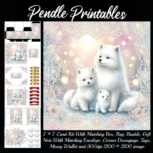 Mama Snowwhisper And Her Pups Glow With Soft Winter Love . 9 Piece 7x7 Complete Kit