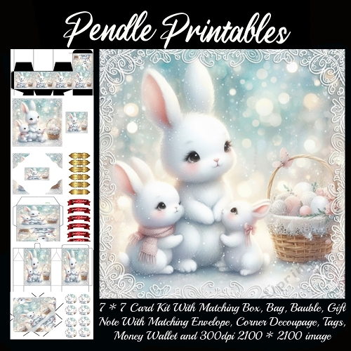 Mama Pearlbeam Cuddles Littlecloud Bunnies Sharing Gentle Winter Cheer . 9 Piece 7x7 Complete Kit