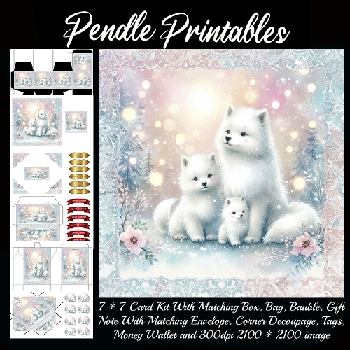 Snowbloom Mama Fox Smiles While Little Star Cubs Snuggle Close. 9 Piece 7x7 Complete Kit