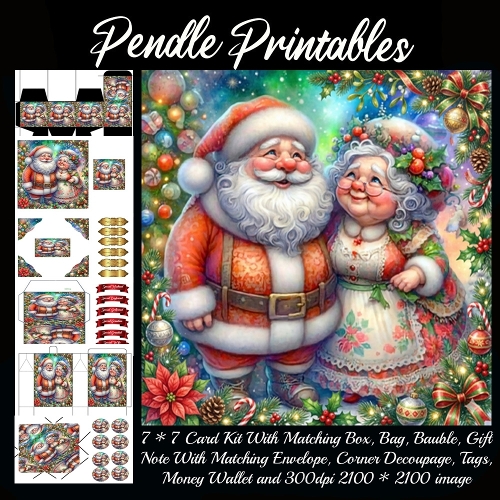 Santa and Mrs Claus Share Cozy Laughter Christmas Night. 9 Piece 7x7 Complete Kit