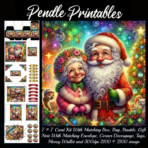 Santa And Mrs Claus Smile Brightly Amid Magical Christmas Colors. 9 Piece 7x7 Complete Kit