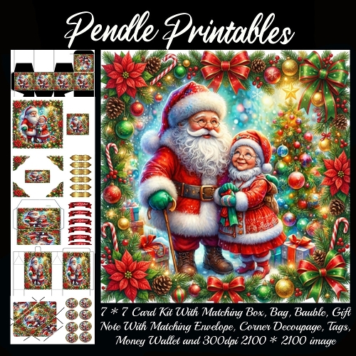 Santa And Mrs Claus Share Cozy Smiles Beneath Twinkling Christmas Garland. 9 Piece 7x7 Complete Kit