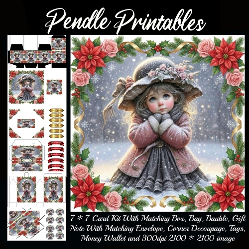 Snowy Little Dreamer Wishes Warm Magic On A Christmas Night. 9 Piece 7x7 Complete Kit