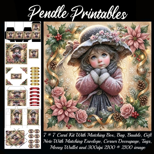 Rosie Snowhug Waits Patiently For Christmas Wishes To Come True. 9 Piece 7x7 Complete Kit