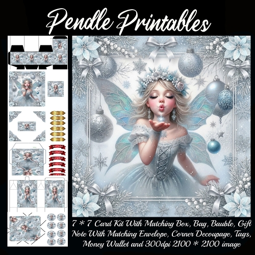 Icy Snow Fairy Sends Sparkly Kisses Wrapped In Winter Magic. 9 Piece 7x7 Complete Kit