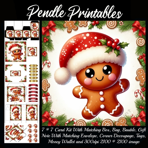 Cheerful gingerbread pal waves happily spreading sugary Christmas giggles everywhere. 9 Piece 7x7 Complete Kit