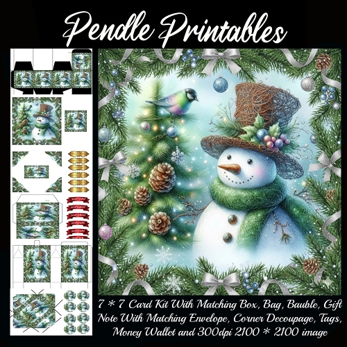 Percy Snowbell Meets Piney Bird In Sparkly Winter Evergreen Wonderland. 9 Piece 7x7 Complete Kit