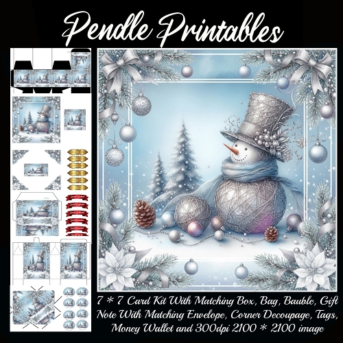 Cute sparkly string snowman smiling in a snowy wonderland... 9 Piece 7x7 Complete Kit