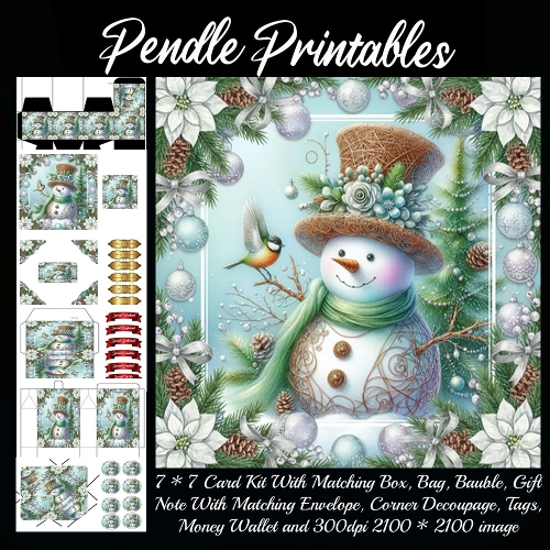 Whimsical Winston feeling magical in his swirling silver hat. Keywords Snowman, . 9 Piece 7x7 Complete Kit