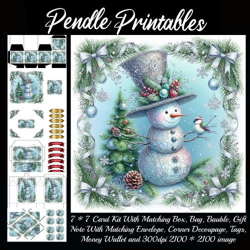 Festive Freddy showing off colorful baubles on his brim. 9 Piece 7x7 Complete Kit