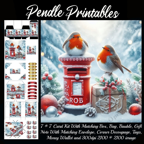 NEW STORY CARD. Cheeky robins guard Christmas post, parcels, and snowy secrets together.
