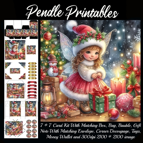 NEW STORY CARD. Sweet Christmas fairy giggles while wrapping gifts amid glowing candlelight.