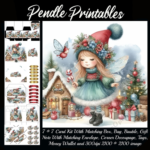 NEW STORY CARD. Dreamy Christmas fairy twirls happily, candy cane magic sparkling softly.
