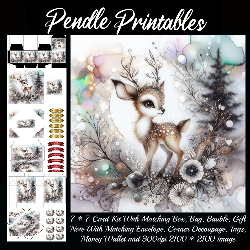 NEW STORY CARD. Sparkly baby deer prances softly through magical winter wonderland dreams.