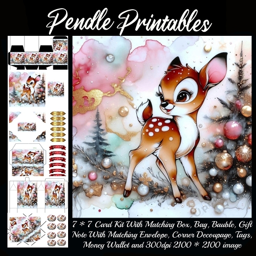 NEW STORY CARD. Sparkly baby fawn prances playfully through pastel winter magic dreams.