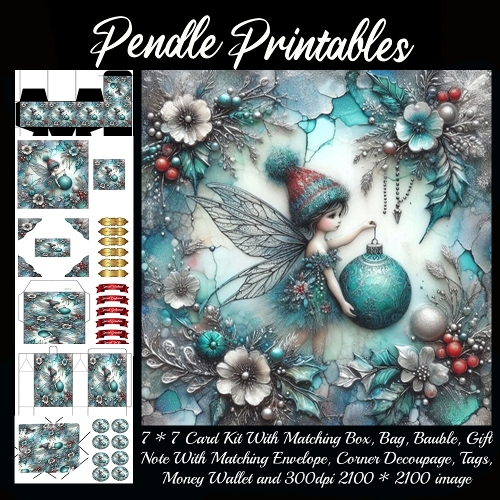 NEW STORY CARD. Tiny winter fairy hugs ornament, shimmering wings dancing in frosty magic.