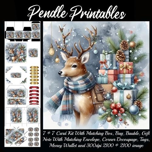 NEW STORY CARD. Dapper reindeer delivers presents proudly, antlers twinkling with festive lights!
