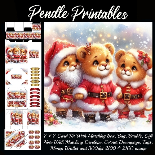 NEW STORY CARD. Tiny teddy trio marches proudly, Santa suits glowing with snowy cheer!