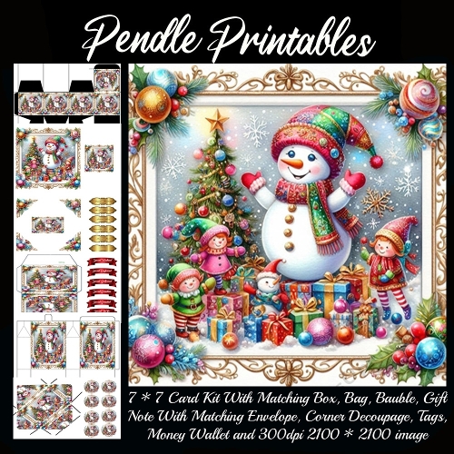NEW STORY CARD. Jolly snowman throws a present party with giggling holiday helpers.