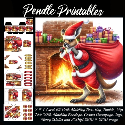 NEW STORY CARD. Santa kangaroo hops into Christmas delivering gifts with festive flair.