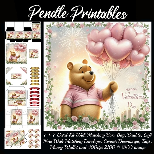 Pink Valentines Bear 2. Full kit, card, box, bag, tag, money wallet and more