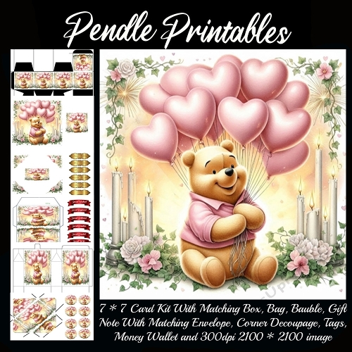 Pink Valentines Bear 3. Full kit, card, box, bag, tag, money wallet and more
