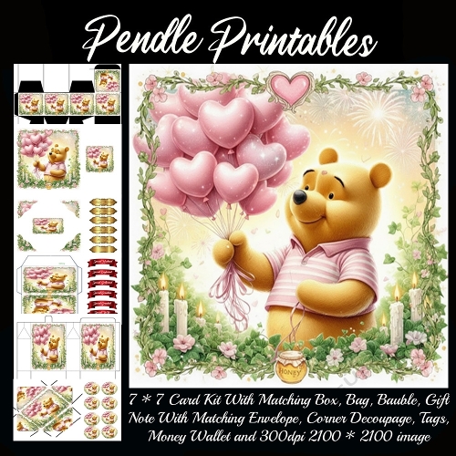 Pink Valentines Bear 4. Full kit, card, box, bag, tag, money wallet and more