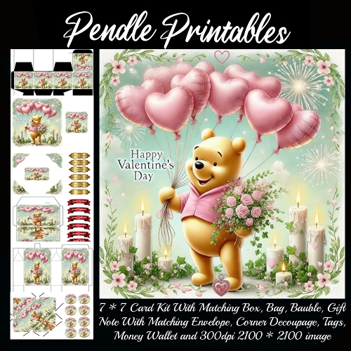 Pink Valentines Bear 6. Full kit, card, box, bag, tag, money wallet and more