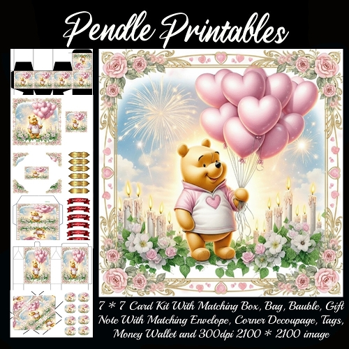 Pink Valentines Bear 8. Full kit, card, box, bag, tag, money wallet and more