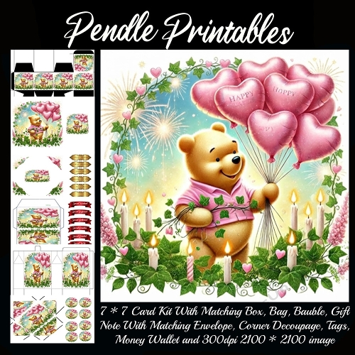 Pink Valentines Bear 12. Full kit, card, box, bag, tag, money wallet and more