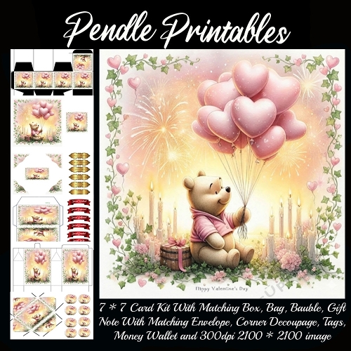 Pink Valentines Bear 13. Full kit, card, box, bag, tag, money wallet and more