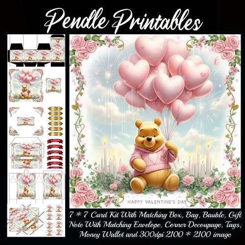 Pink Valentines Bear 16. Full kit, card, box, bag, tag, money wallet and more