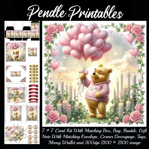 Pink Valentines Bear 17. Full kit, card, box, bag, tag, money wallet and more