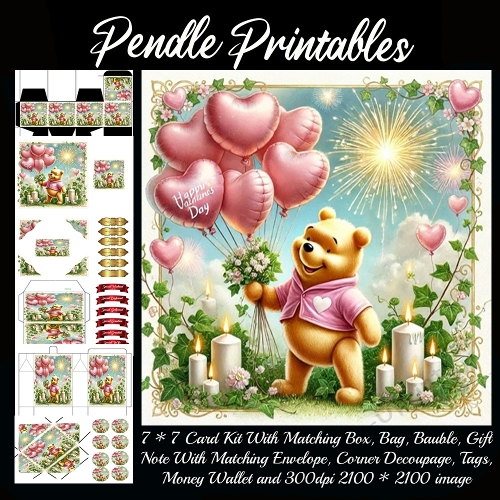 Pink Valentines Bear 19. Full kit, card, box, bag, tag, money wallet and more